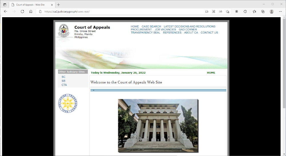 フィリピンの控訴裁判所のウェブサイト